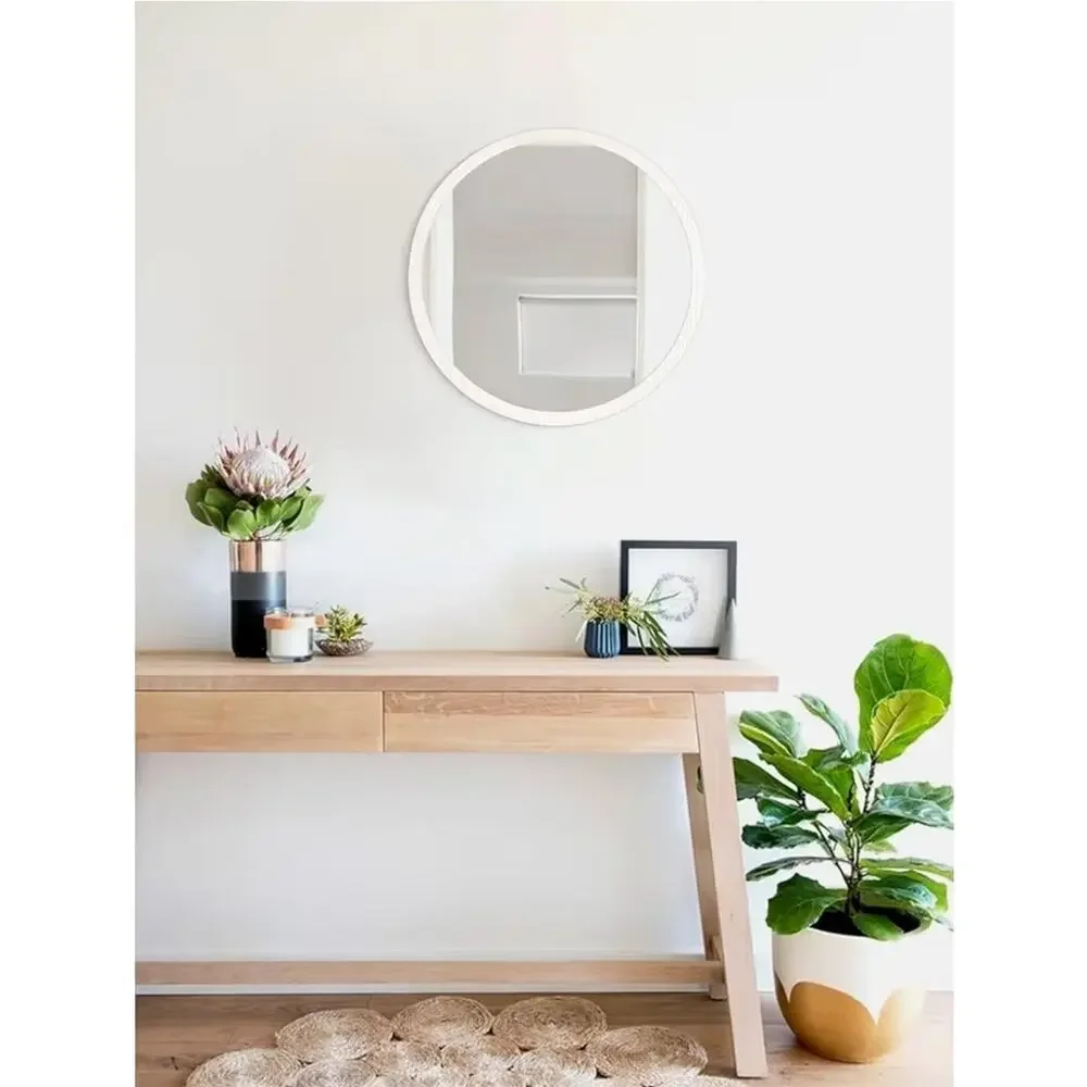 Round Wall Mirror 20 Inch Circle Wall Mirror for Bathroom, White Wood by JJUUYOU
